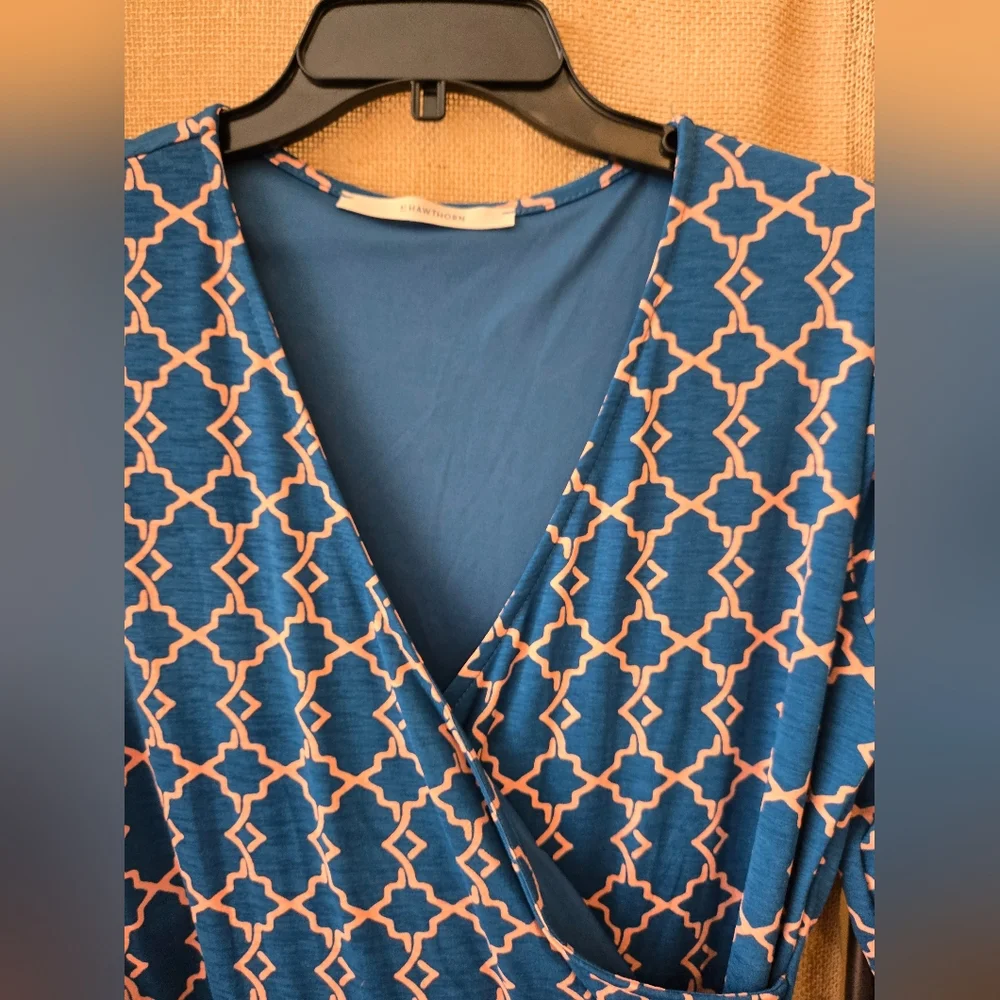Women's 41 Hawthorne Geometric Lined Wrap Style Dress Size Large - Picture 3 of 11